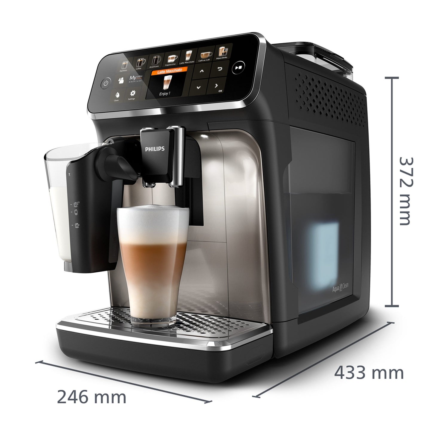 Fully automatic coffee machine 5400 Series EP5447/90 LatteGo 12 coffee specialties and 4 user profiles Black/Chrome