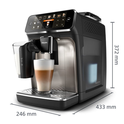 Fully automatic coffee machine 5400 Series EP5447/90 LatteGo 12 coffee specialties and 4 user profiles Black/Chrome